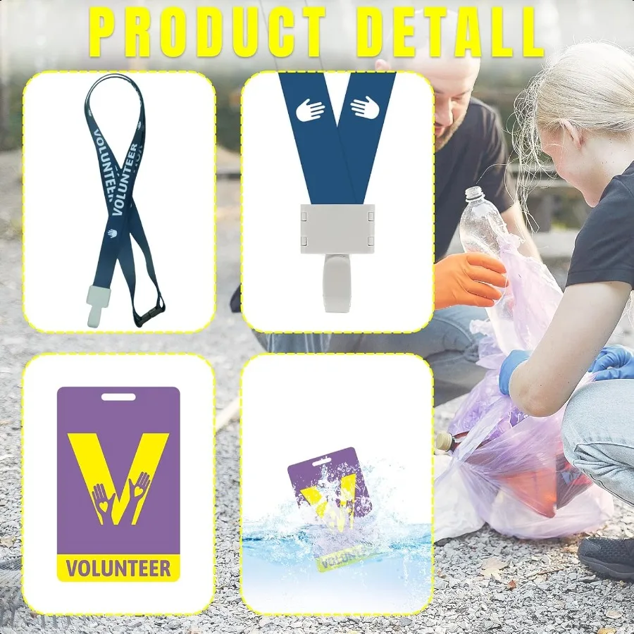 25 حزمة الحبل المتطوع مع مجموعة بطاقات بلاستيكية شارات PVC بطاقة تمرير الهوية السائبة للمدرسة الكنيسة تركيب الصمامات Ev