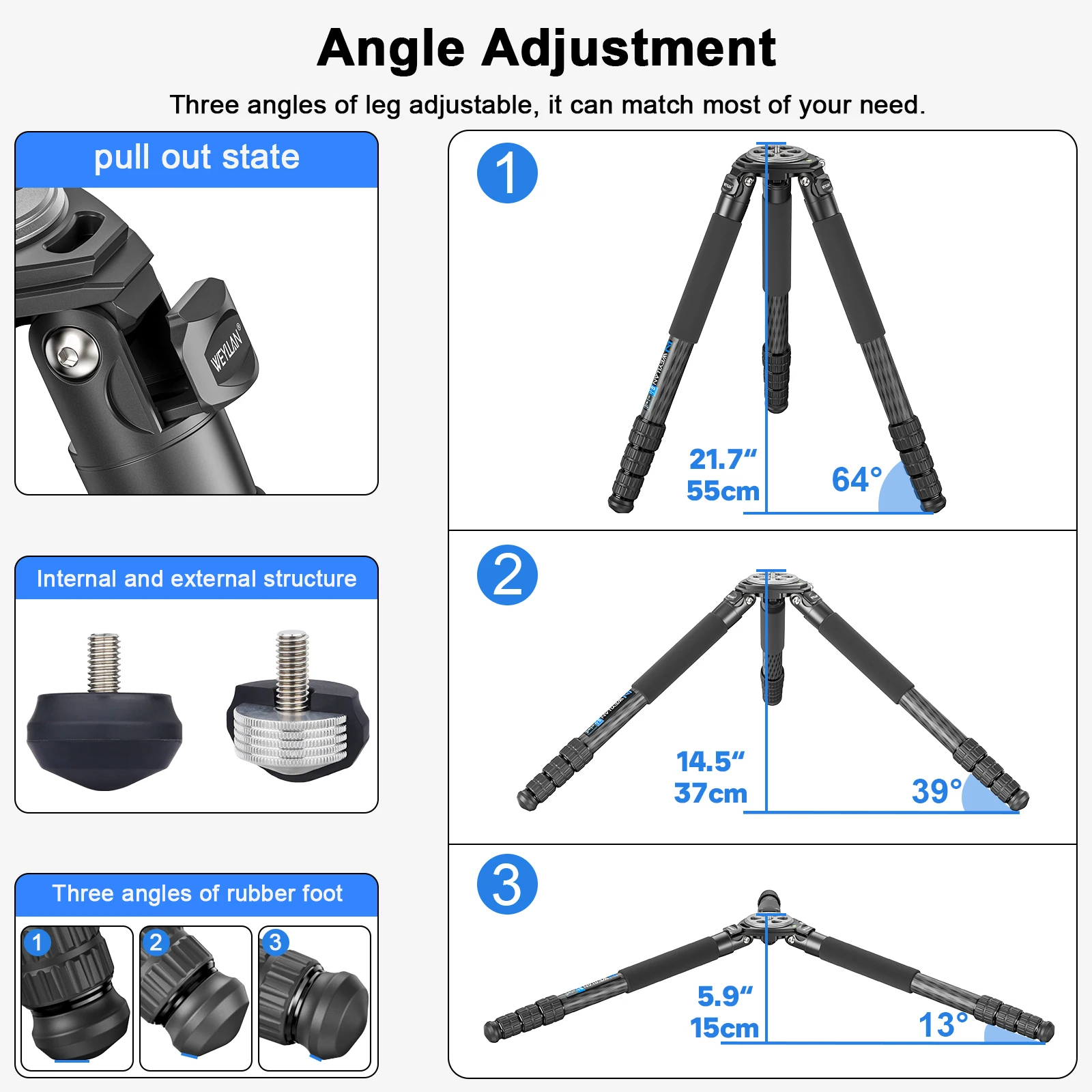 Tripod serat karbon 63 inci, Tripod tugas berat, WEYLLAN NX9 40mm, dudukan kamera profesional dengan adaptor mangkuk beban 40kg