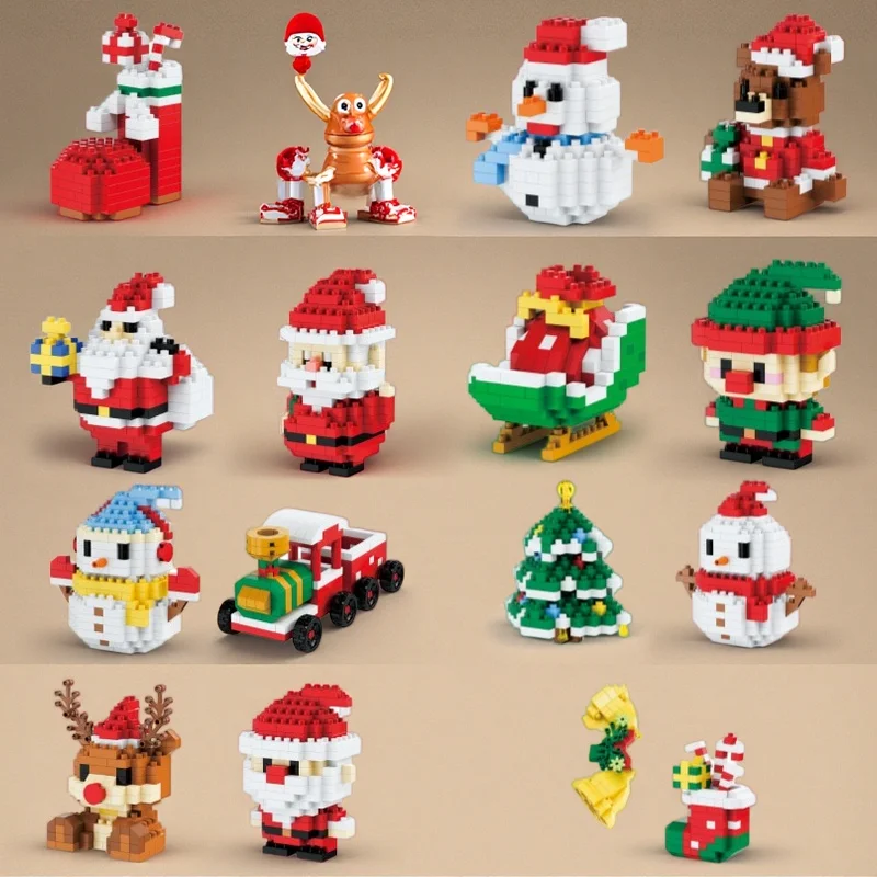 Christmas-Themed Building Block Toys Set - 14 Styles 100-200+ PCS Each Fun Pretty Holiday Gifts for Building Games And Decoratio