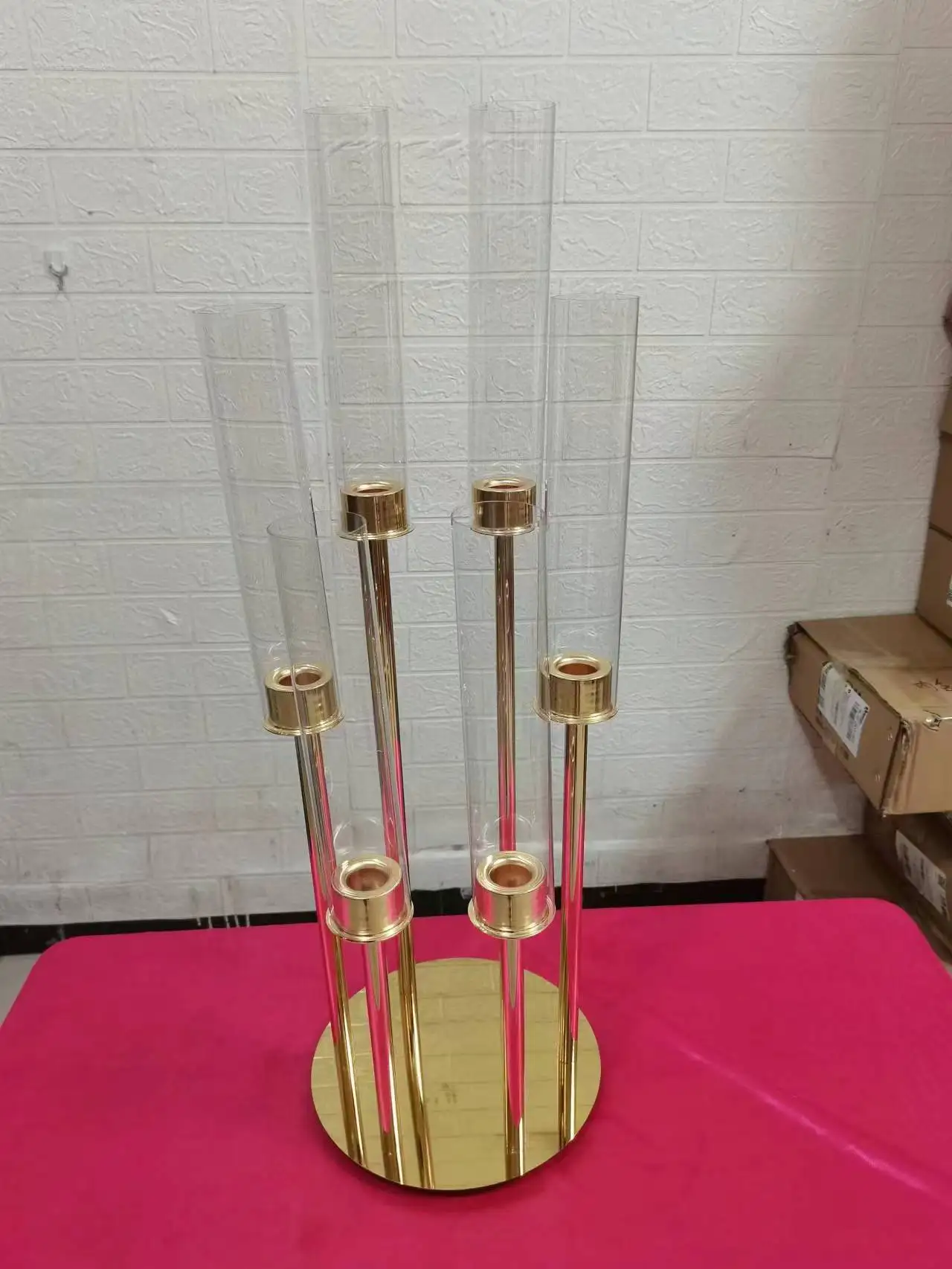 4/5/10 Stück 65cm Luxuriöse Messing-Gold-Hochzeits-Kerzenleuchter mit 5 Armen, winddicht, für verschiedene Stabkerzen, Metall-Kerzenhalter, Laternen und Kerzengläser – Detail 3