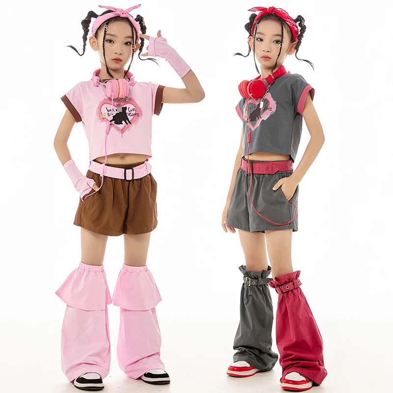 2024 Kpop Girls Jazz Costume Summer Hip Hop Dance Clothes Cheerleading Performance Outfits Festival Stage Clothing Kids BL12737