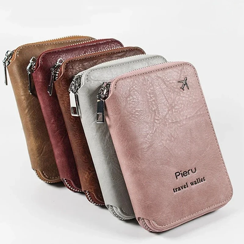Multifunctional Anti-Theft Brush Passport Holder Bag Travel Wallet Travel Wallet Zipper Storage Bag Leather Case Passport Holder