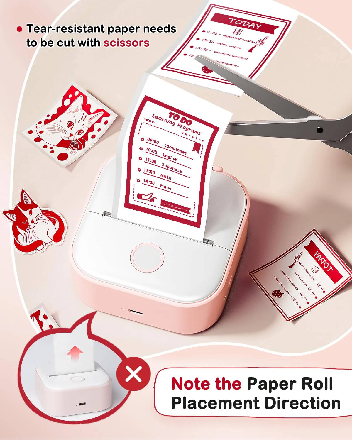 5 لفات Phomemo T02 طباعة ورق حراري لاصق أحمر، ورق طابعة ملون، متوافق مع T02/M02X/M02L