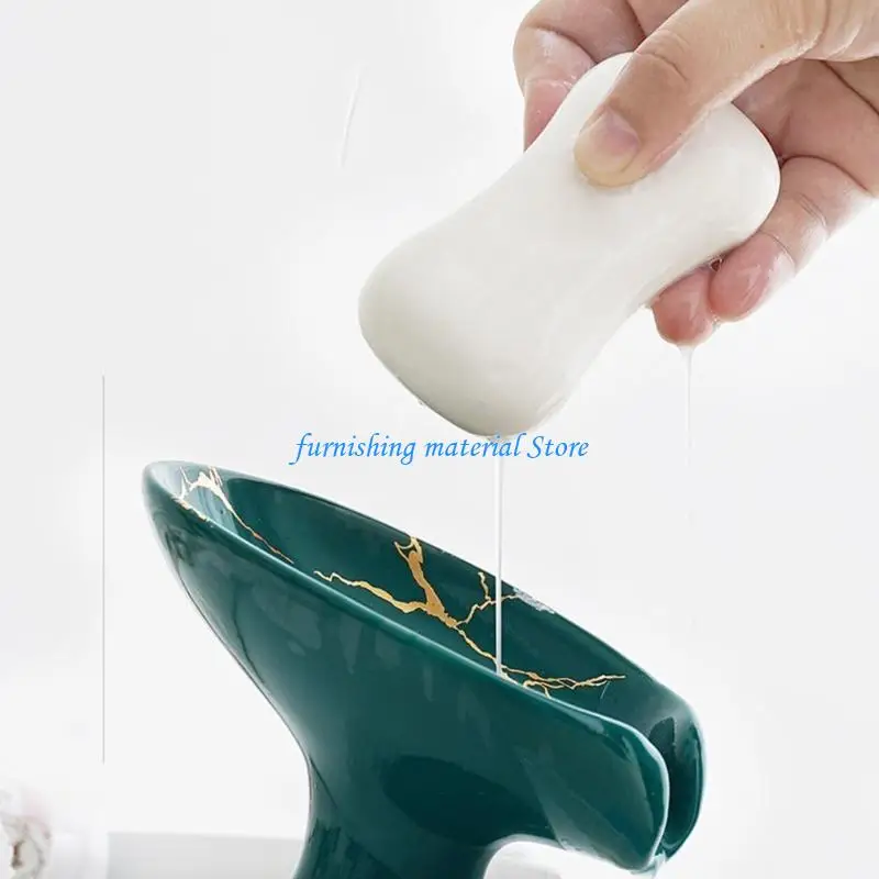 

Y5GD Draining Soap Dish Soap Holder with Golden Marble Texture for Bathroom