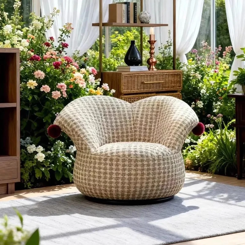 Modern Creative Design Single Sofa Rotating Swivel Armchair Linen Velvet Customizable Living Room Hotel Leisure Chair Armchair