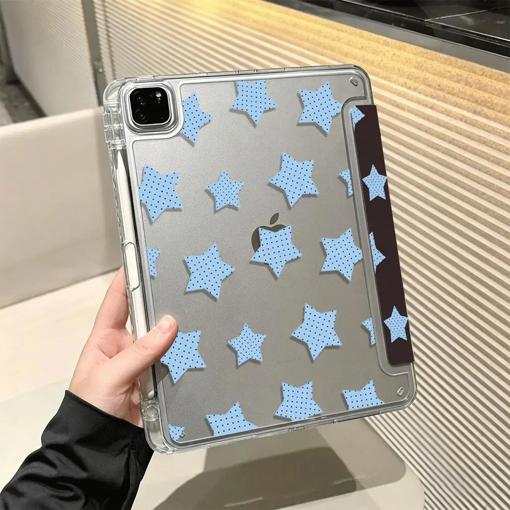 Korean INS Star Print Tablet Case For iPad Air 4 5 6 7 8 iPad Pro 24 25 iPad 11th Smart Y Folded Edge Case with Pen Holder
