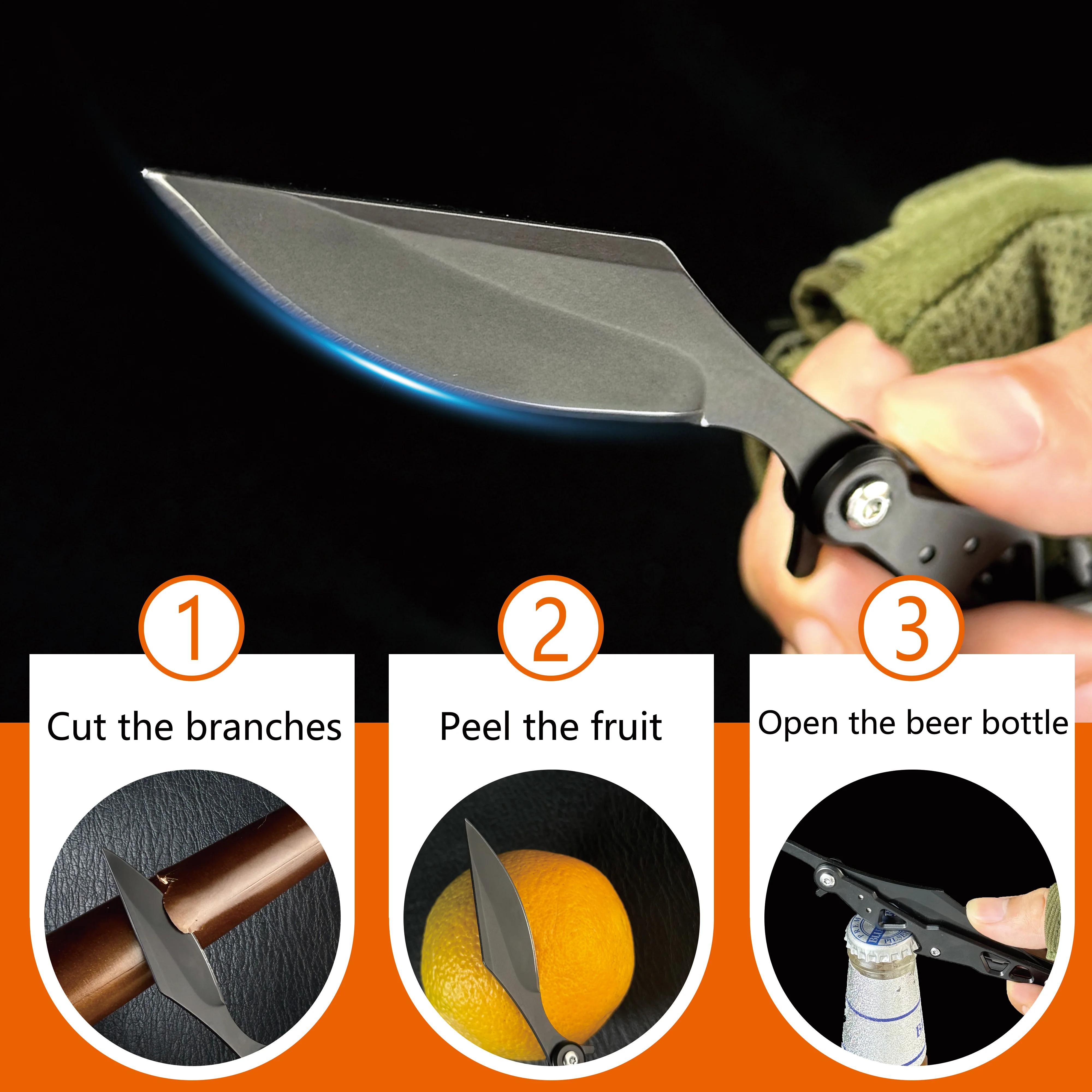 Faca dobrável multifuncional EDC, canivete de aço inoxidável, faca tática, abridor de garrafas, para acampamento ao ar livre, uso doméstico