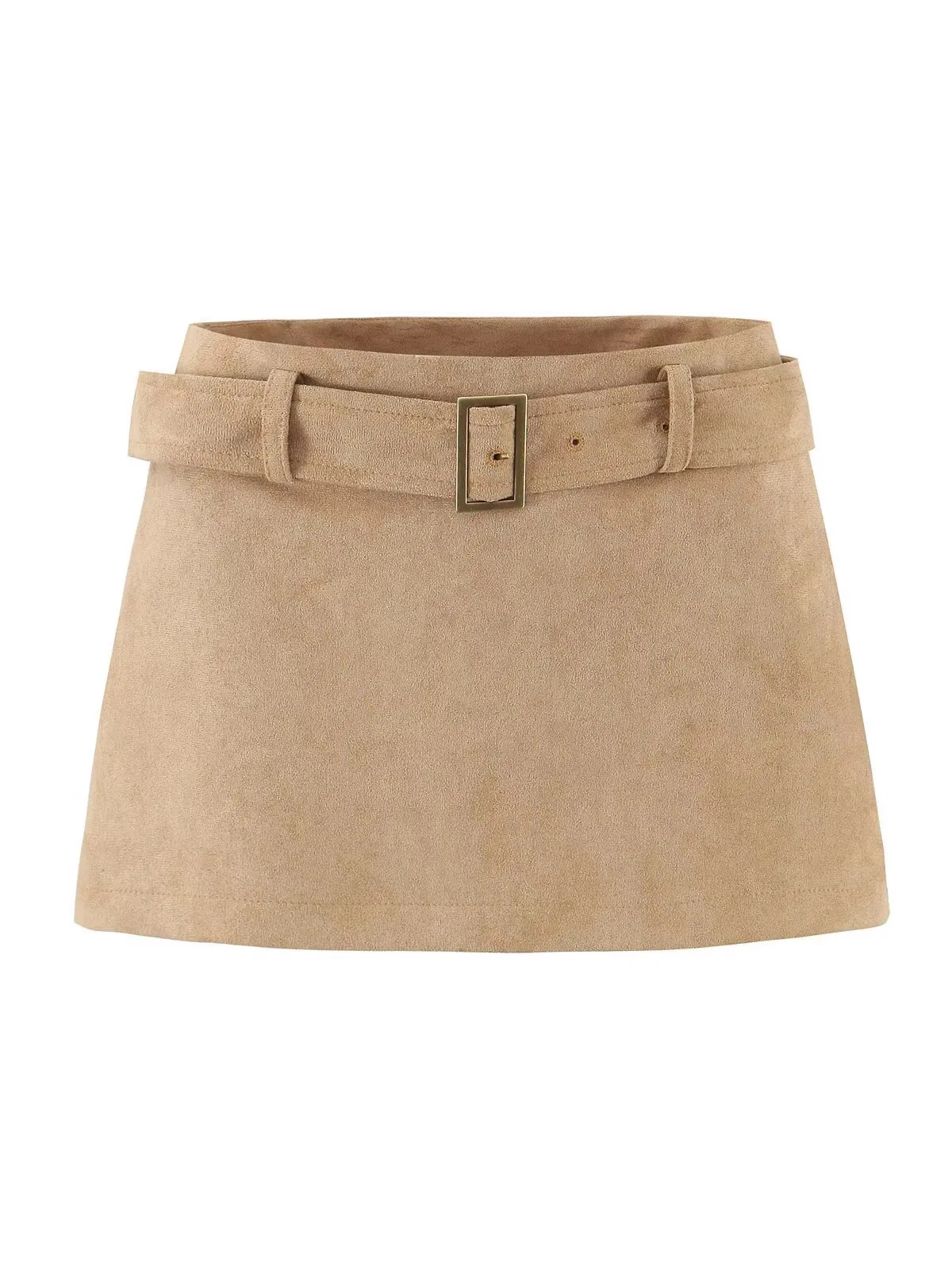 

Sexy Low-Rise A-Line Skirt Vintage Gyaru Retro Suede Slim Bodycon Skirt Casual Hip Mini Skort With Belt Cute Streetwear Skirt