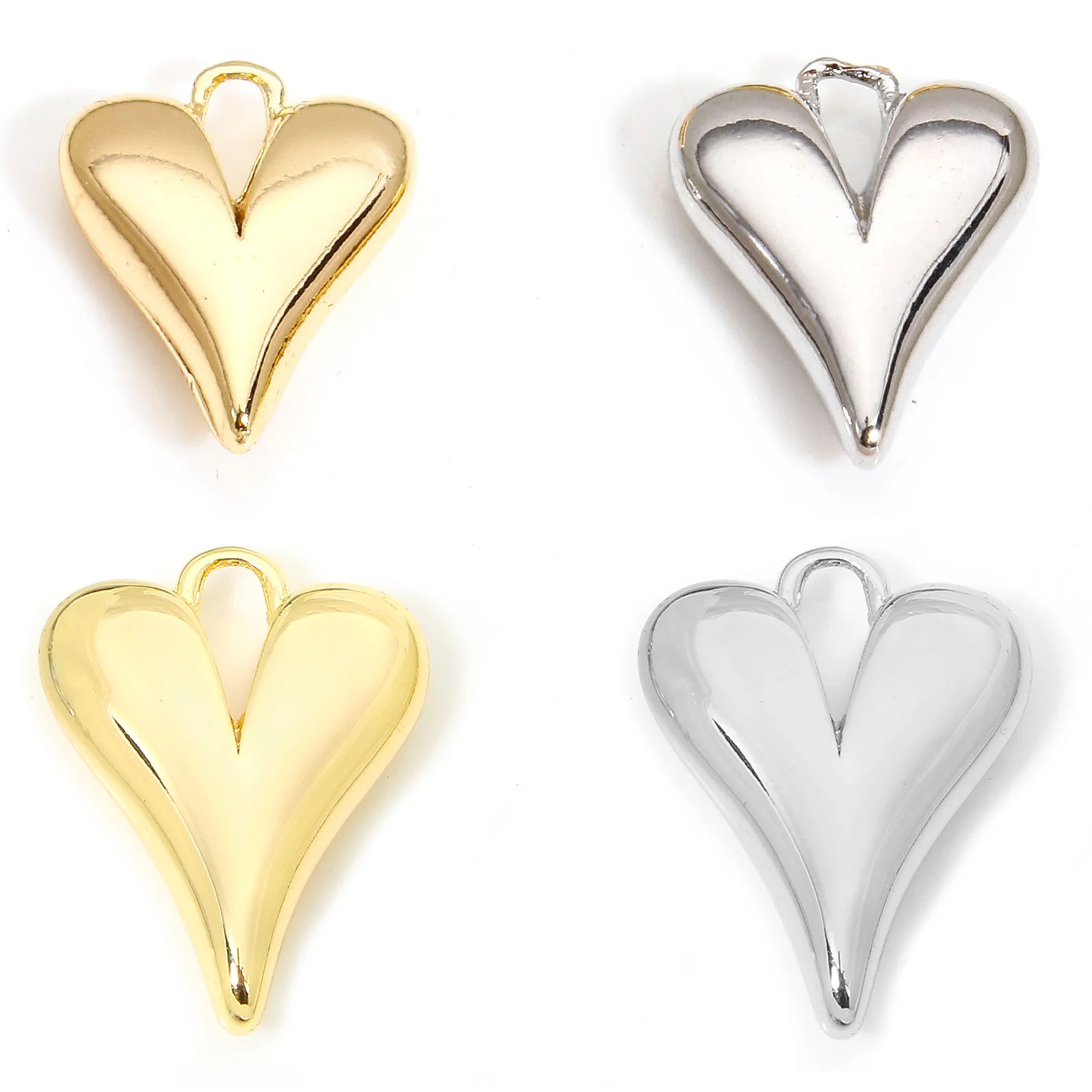 2 Piece Brass Valentine's Day Charms Gold Color Silver Color Heart 3D Pendants For DIY Jewelry Making 13.5mm x 10.5mm