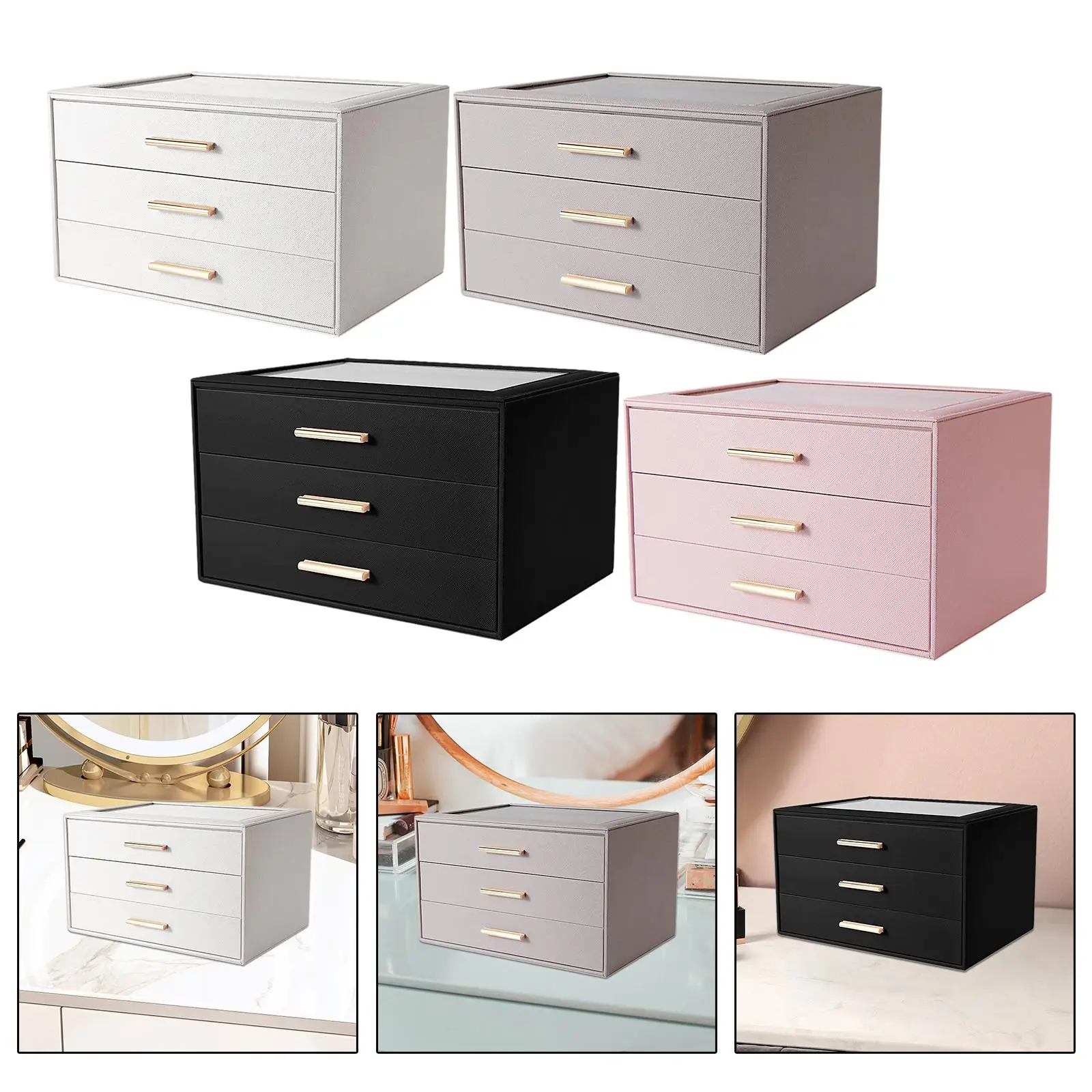 Jewelry Storage Case 3 Drawers Jewelry Storage PU Leather Modern Style Gift Jewelry Organizer 3 Layer Jewelry Organizer