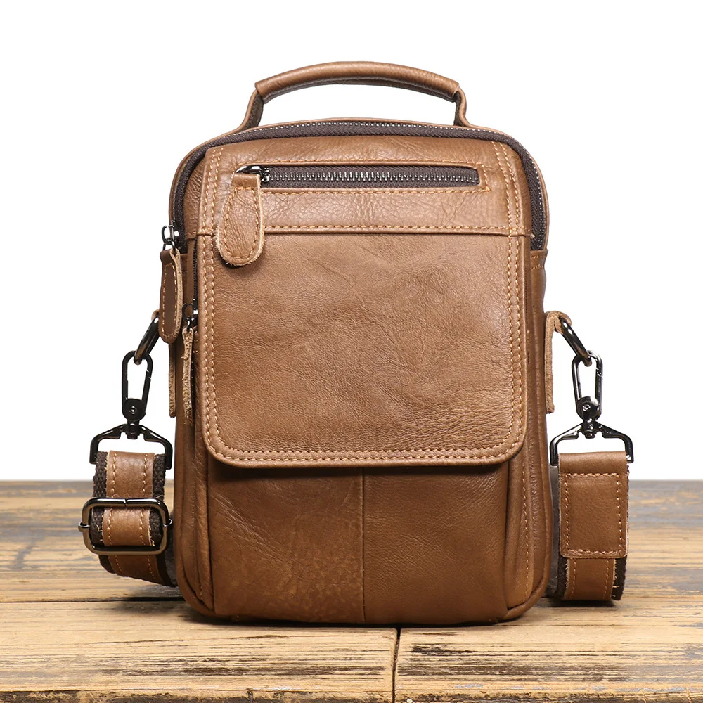 Vintage Men's Leather Crossbody Bag - Genuine Top Grain Cowhide Waist Fanny Pack, Handcrafted Retro Shoulder Phone Pouch