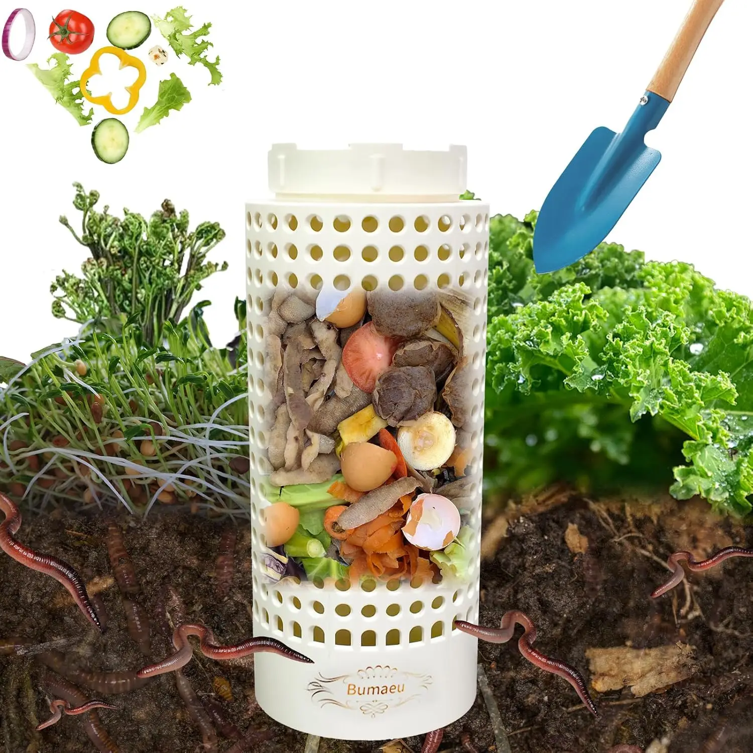 

Outdoor Underground Worm Farm, Mini Vermicomposting Bin with Lid, White (10.2x4.3x4.3IN)