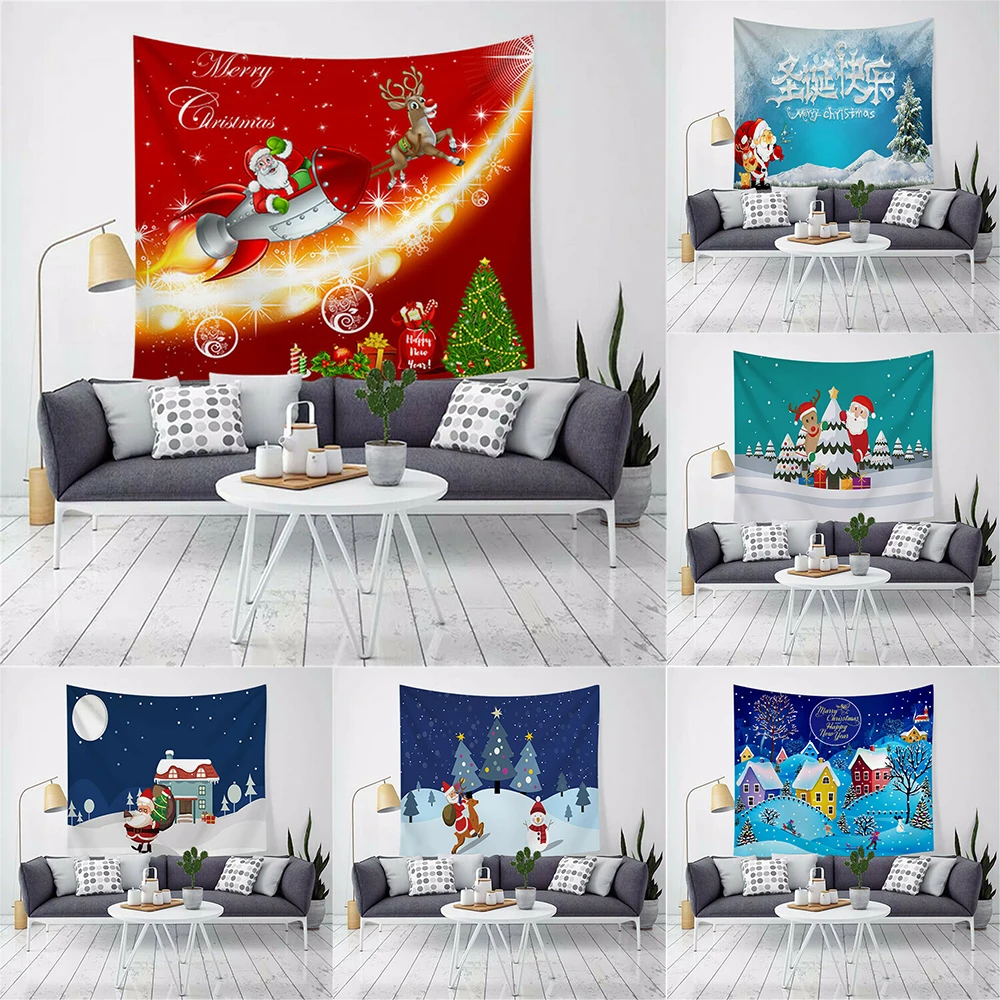 merry christmas tapestry santa claus reindeer wall decoration backdrop fabric  party home decor  tapiz navideño