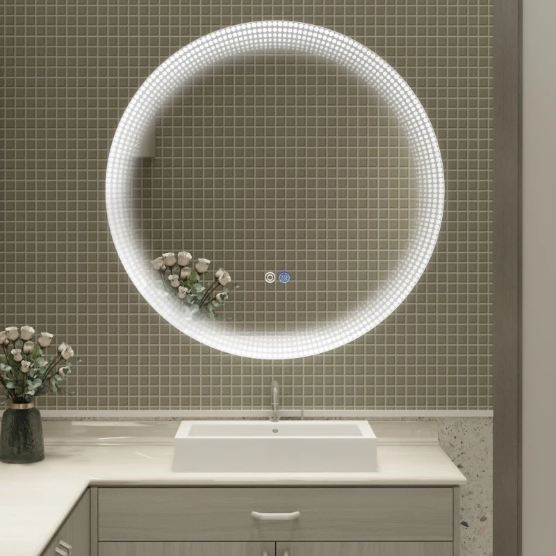 

24 Inch Smart Wall Bathroom Mirror with Led Light Round Body Bedroom Vanity Mirror Fogless Shower Decorative Bathroom Items