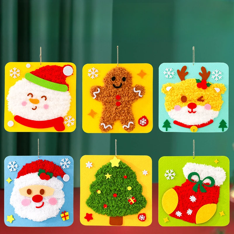 Christmas Hand Threading Painting Children DIY Christmas Tree Decoration Pendant Cartoon Santa Craft Toys Decoration