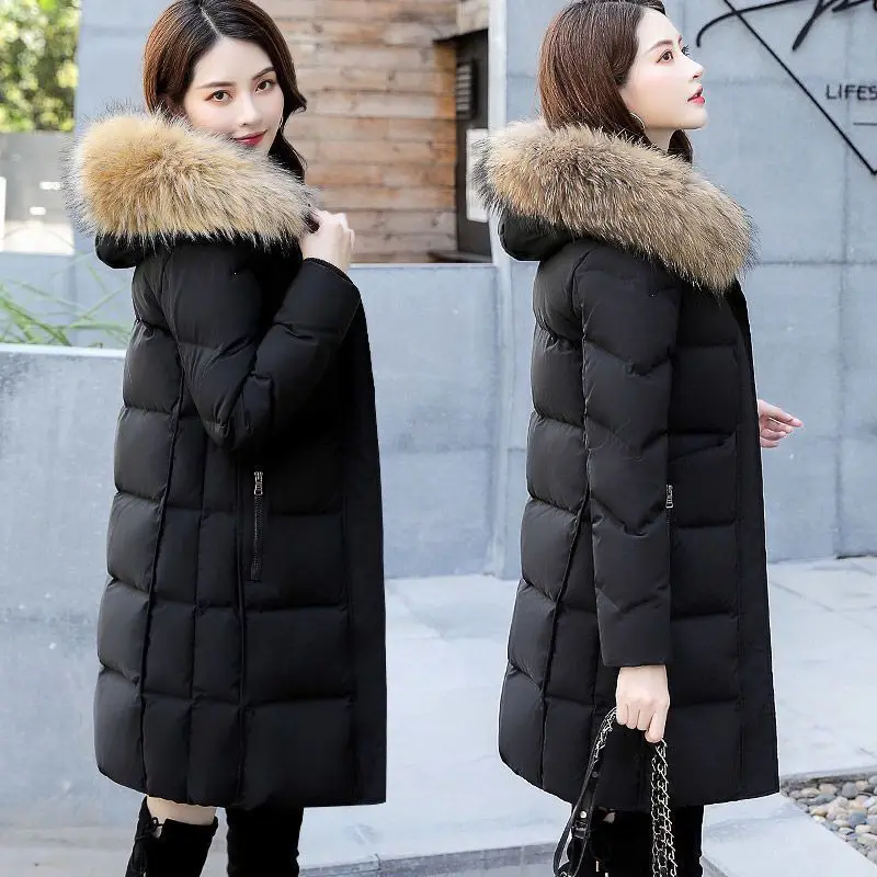 куртка женская зимня 2023 New Hoode Fur Collar Down Cotton Coat Elegant Ladies Winter Jacket Quilted Women Warm Snow Parkas