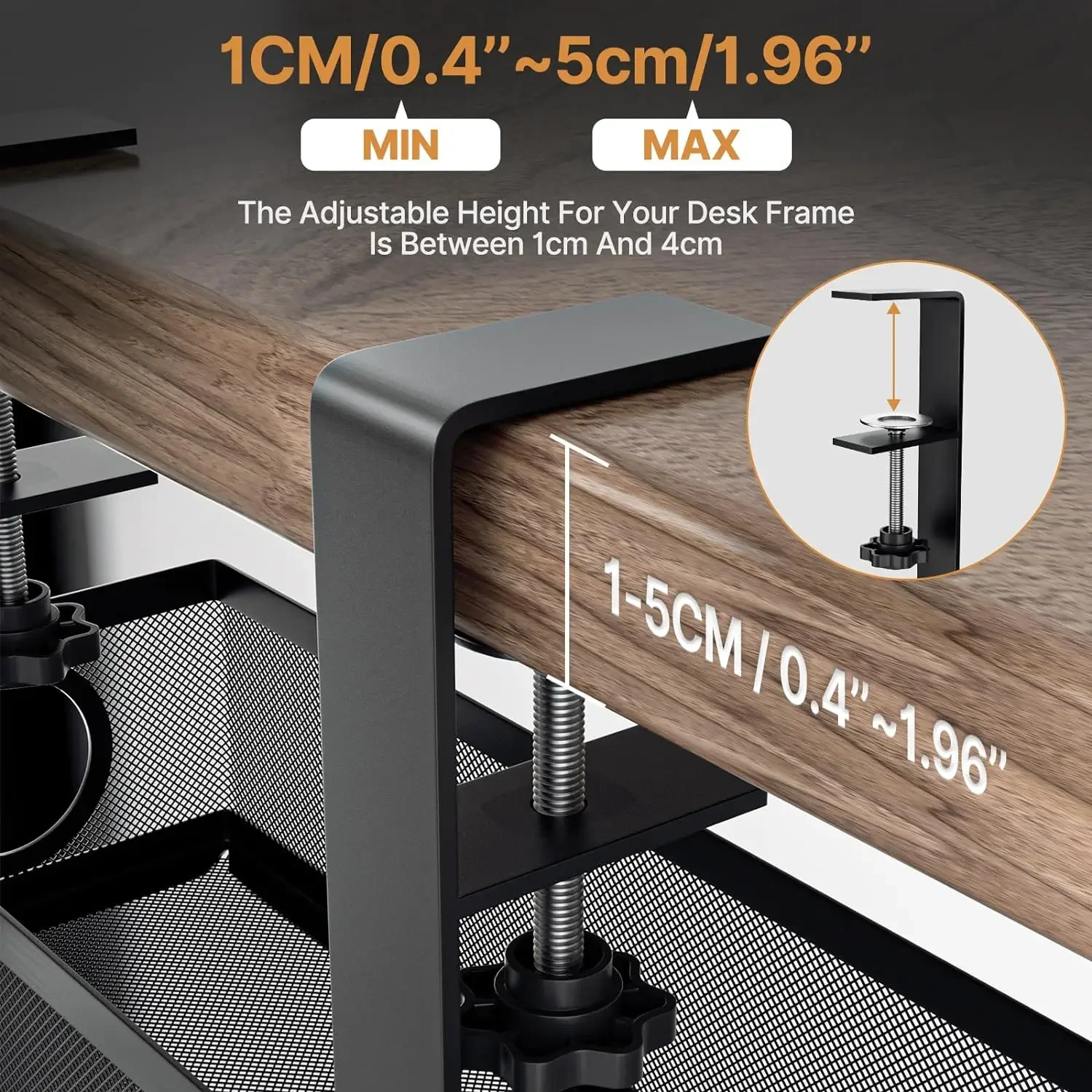 Under Desk Cable Management Tray No Drill Steel Desk Cord Wire Management Tray Cable Management Rack with Clamp for Office Home