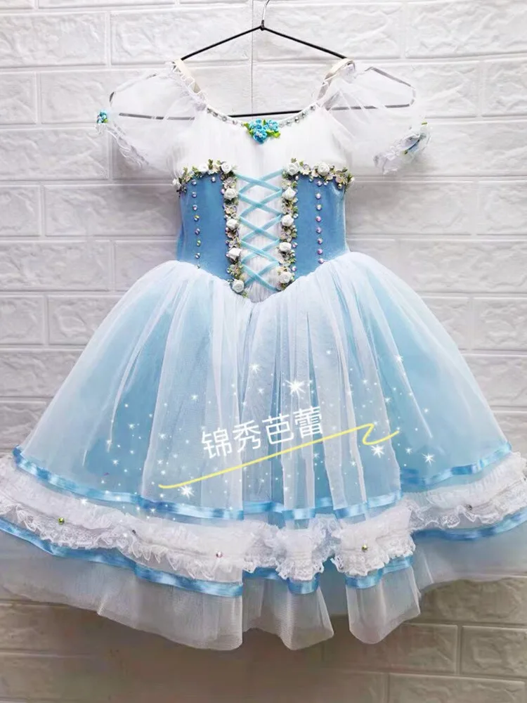 

Blue Purple Pink Adults Women Girls Long Ballerina Dress Kids Child Giselle Performance Swan Dance Costume Romantic Tutu Ballet
