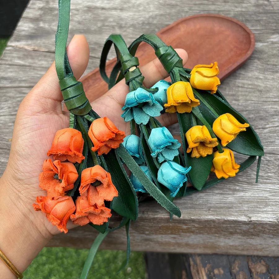 Flower Bag Pendant Cowhide Design Exquisite Handmade Simulation Bags Charm Osmanthus Tulip Keychain Bag Accessories