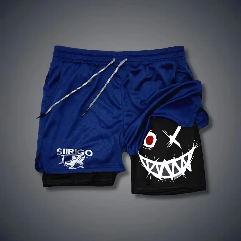 2024 Men's Smiling Face Printed Fitness Shorts Double-Layer 2-in-1 Quick Drying Fitness Outdoor Leisure Training Sports Shorts image 6
