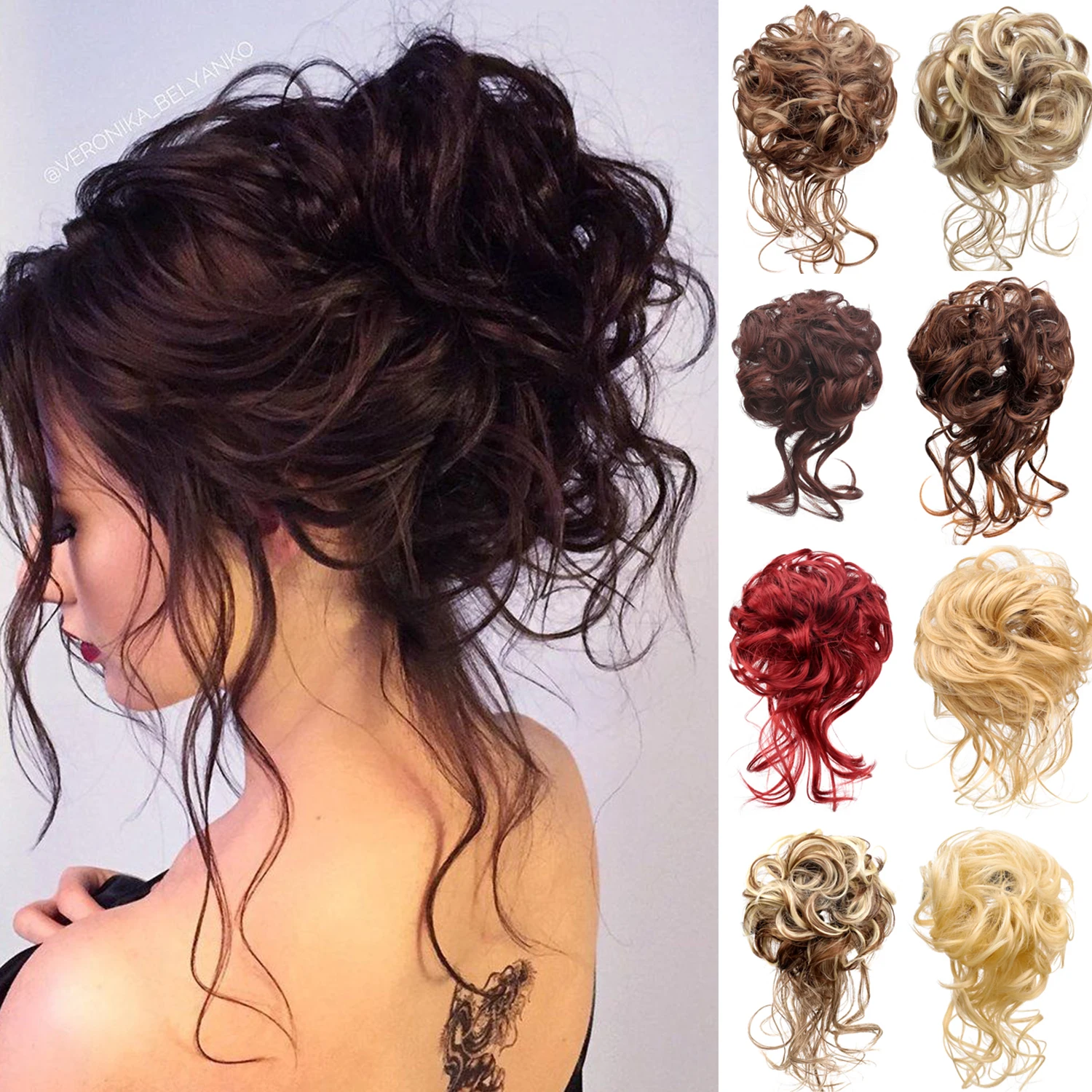 

Synthetic Messy Hairpiece Bun for Black Women Wave Chignon Ponytail Hair Extension Elastic Rubber Band Updo Fiber Scrunchies