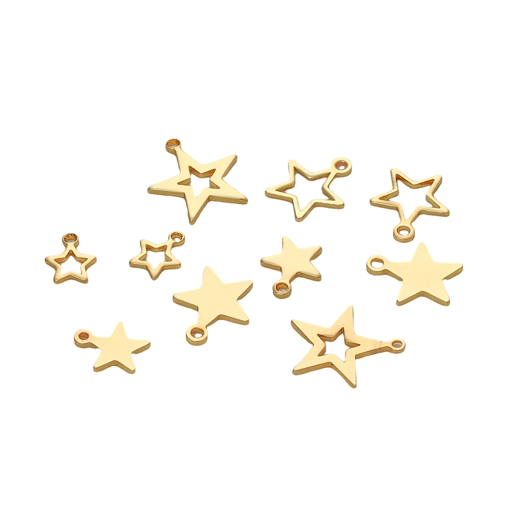 10pcs Hollow Out Small Star Charms 5 Sizes Gold Color Metal Geometry Pendant For Jewelry Making DIY Necklace Earring Accessories