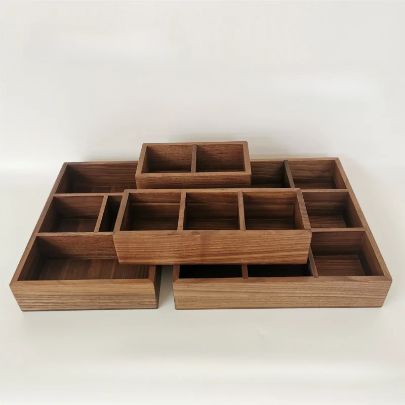 Walnut Storage Box Retro Multi Compartment Organizer Small Items Sudoku Eco-Friendly Durable Drawer Organizer