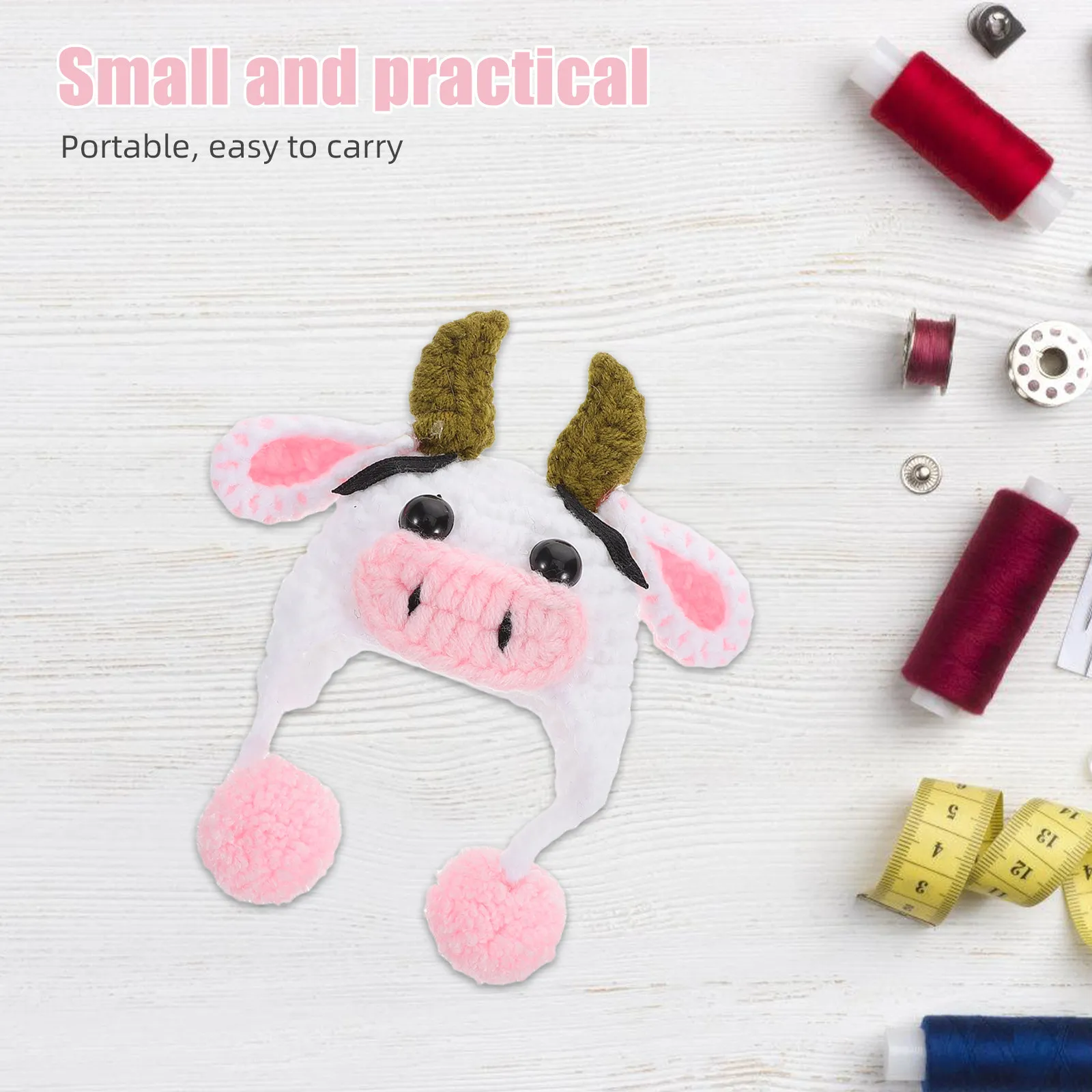 Mini Chapéu de Vaca em Tricô, Boné de Inverno Fofo de Desenho Animado para Artesanato DIY, Acessório de Decoração, Mini Chapéus para Artesanato