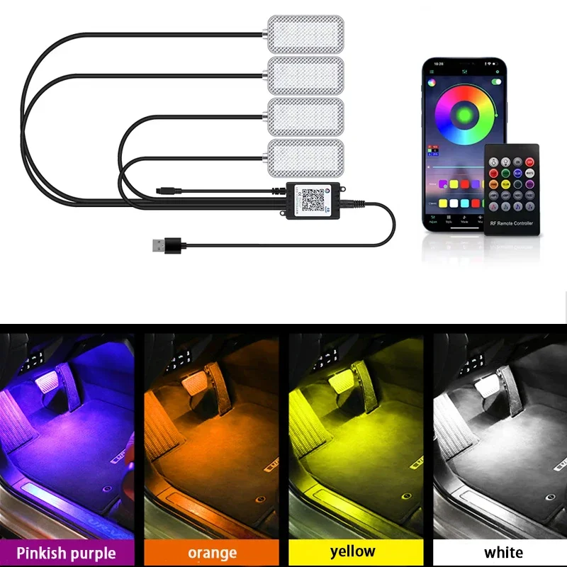 

5V/12V Automotive ambient light LED eight color ambient light without modification car USB foot light, interior decoration light