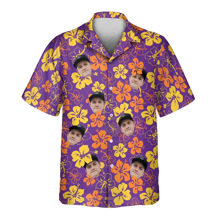 Novelty Custom Face Funny Hawaiian Shirt Tropical Floral Print Personalized Photo Short Sleeve Aloha Shirts Couple Party Tops