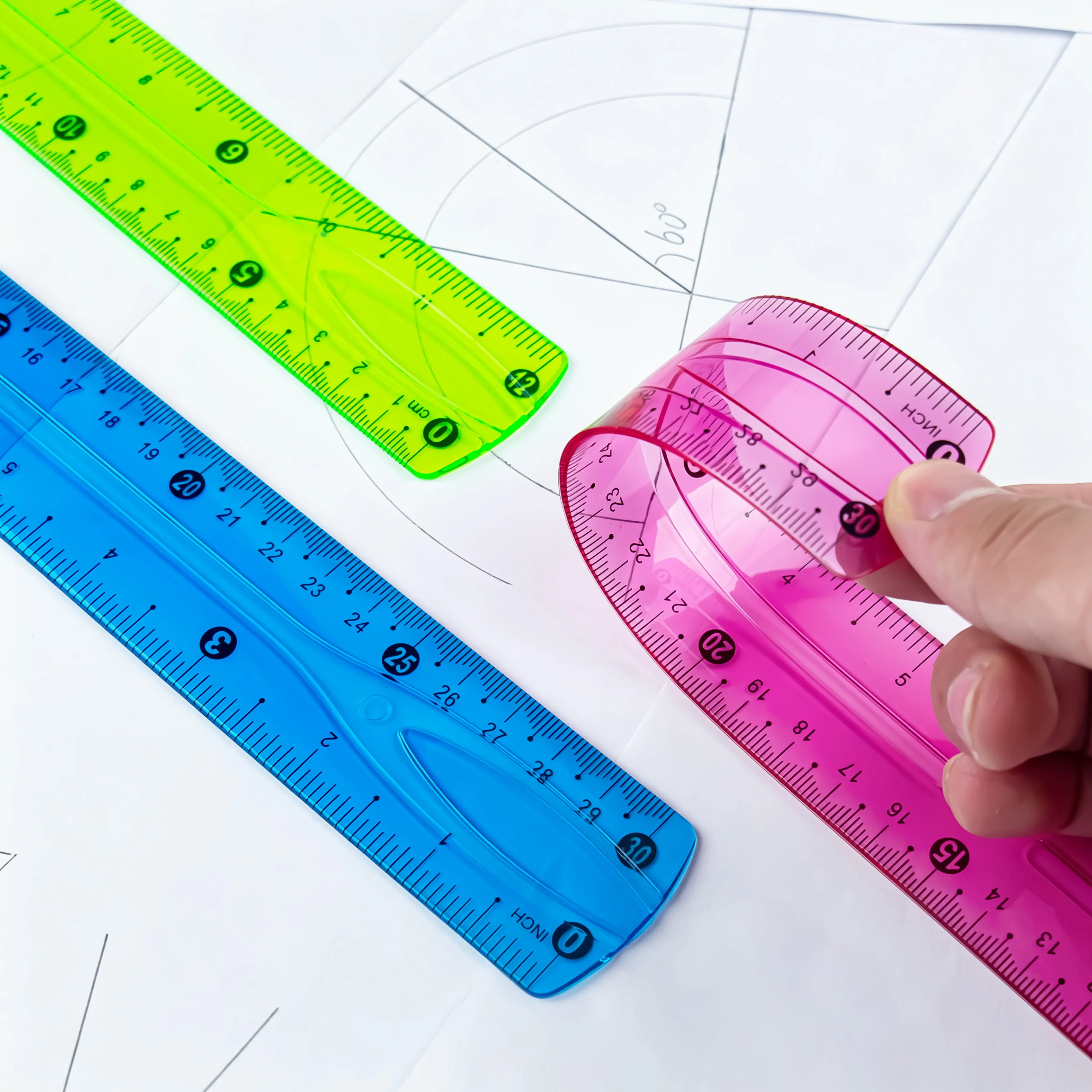20/30 cm Transparent Soft Ruler for Primary School Students Folding Straight Ruler，Durable Portable Curved Measuring Tool