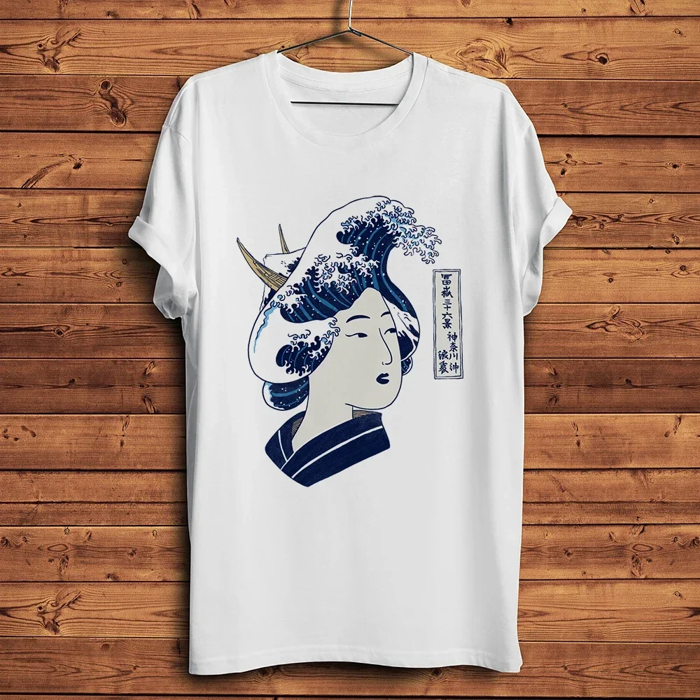 Ukiyoe Great Kanagawa Wave hair Geisha Funny Vintage T Shirt Men Homme Casual Tshirt Unisex Streetware Tee breathable Print