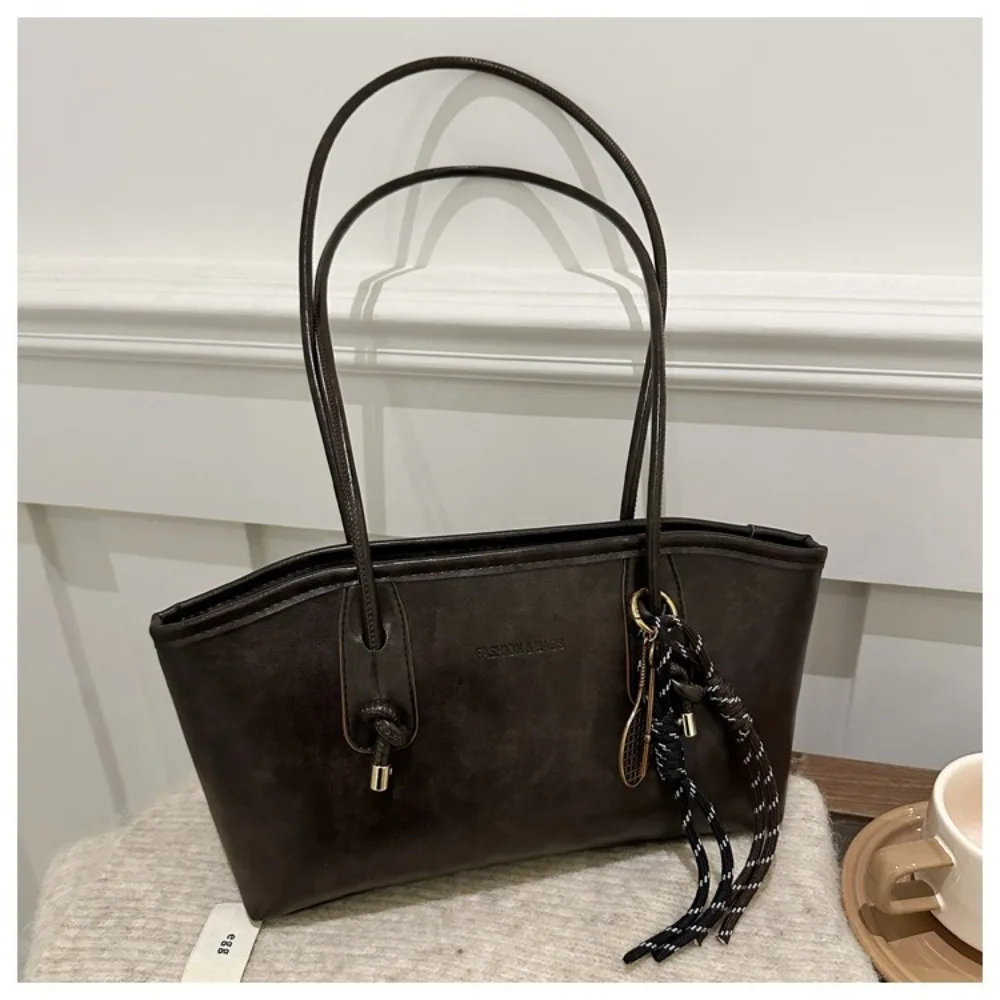 Y2K Trend Große Kapazität Arbeitstasche Einfarbige Schlichte Umhängetasche PU-Leder Shopper für Damen – Detail 5
