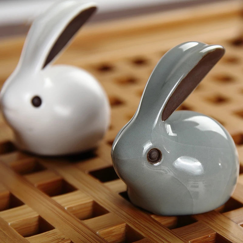 Mid Autumn Moon Rabbit Tea Pet, Creative Tea Play Tea Table Decoration, Geyao Ru Kiln Tea Pet Decoration