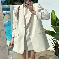 BGTEEVER-Conjunto de chaqueta de manga larga para mujer, de color liso traje elegante, chaqueta de un solo pecho y cuello redondo sin mangas, Vestido corto