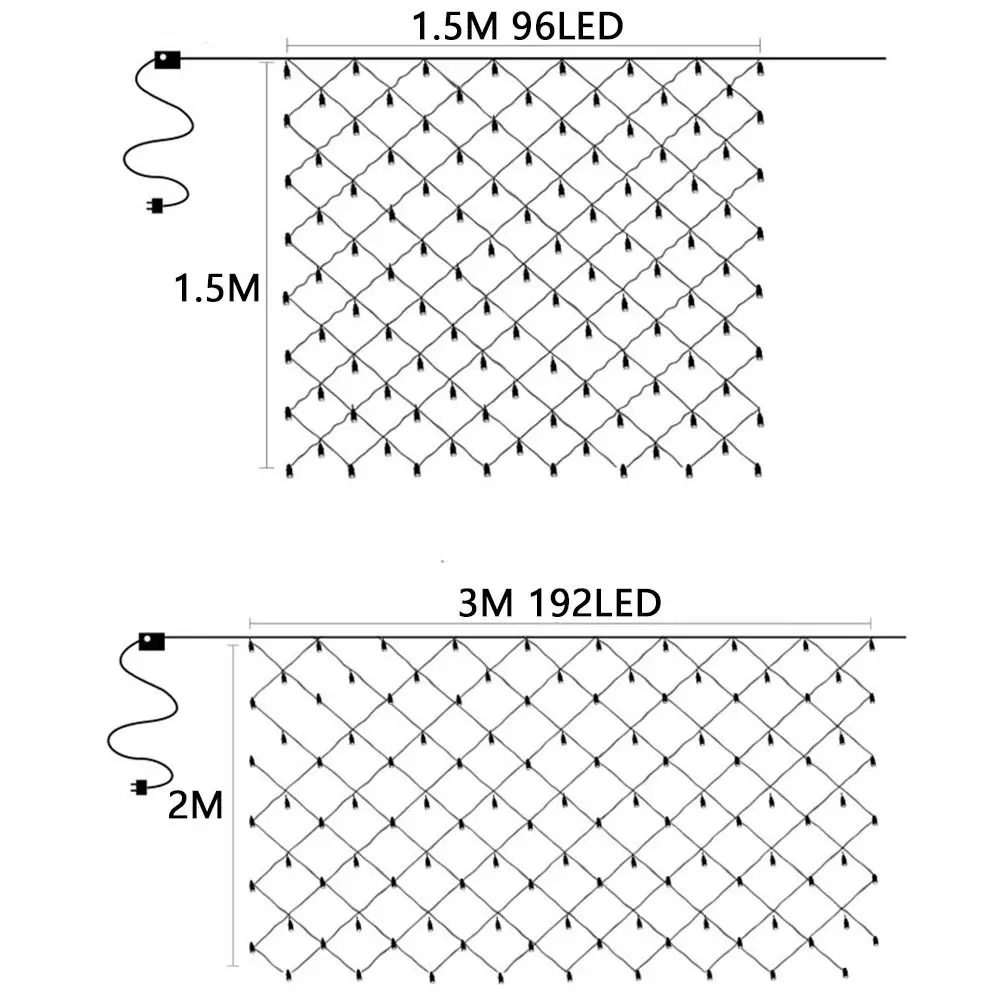 الاتحاد الأوروبي التوصيل شبكة ليد شبكة سلسلة ضوء مقاوم للماء 3 اللون الجنية ضوء جارلاند 3mx2m 1.5x1.5M عيد الميلاد صافي أضواء فناء الإضاءة