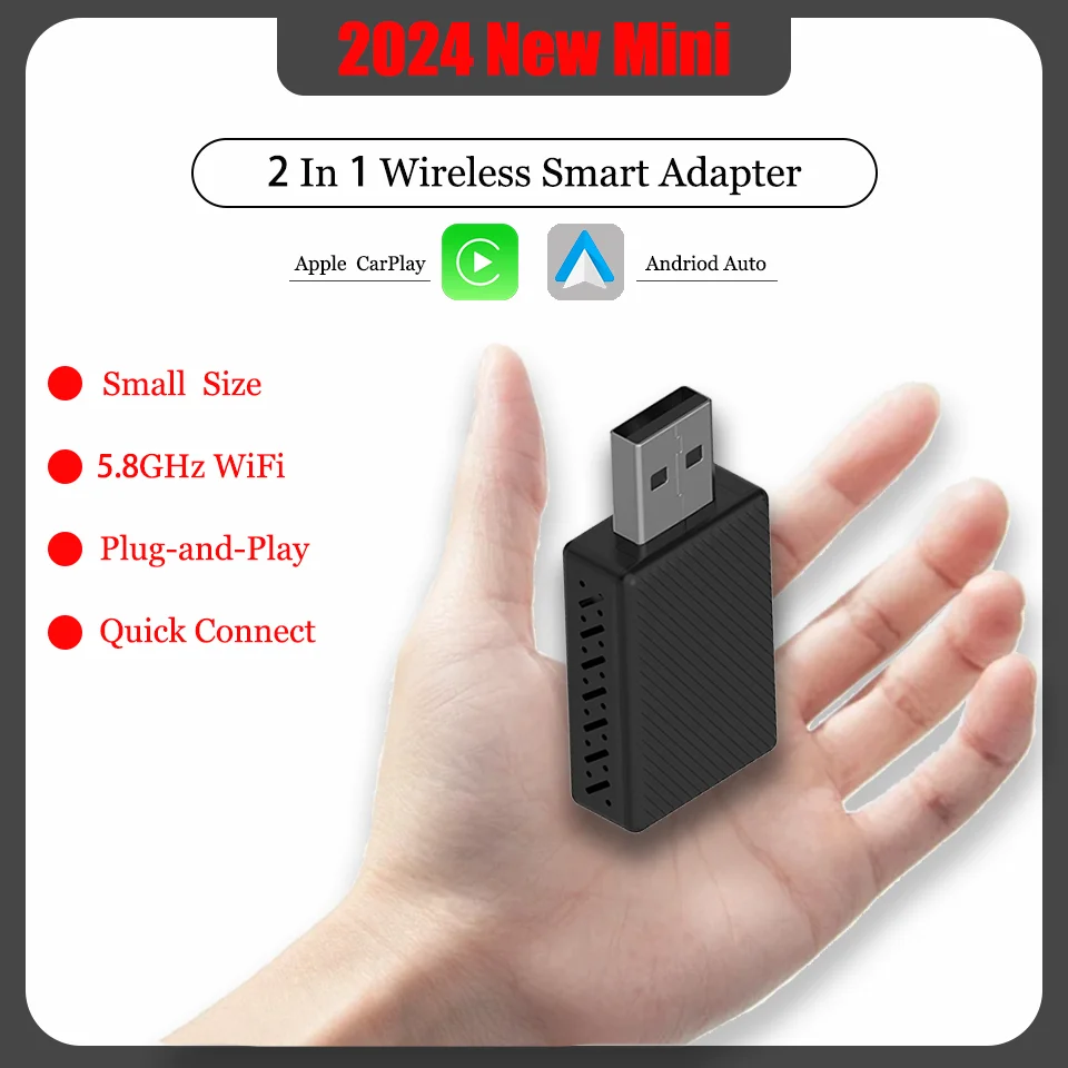 Wired to Wireless Carplay&Android Auto AI Box 2 in 1 Mini Adapter Plug And Play Dongle Fast Connect Compatible with 99% of Cars