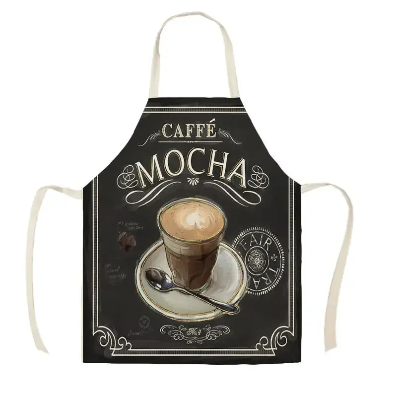 Coffee Pattern Ladies Kitchen Apron Restaurant Cafe Roasting Shop Cotton and Linen Apron Cleaning Tools Essential фартук Tablier