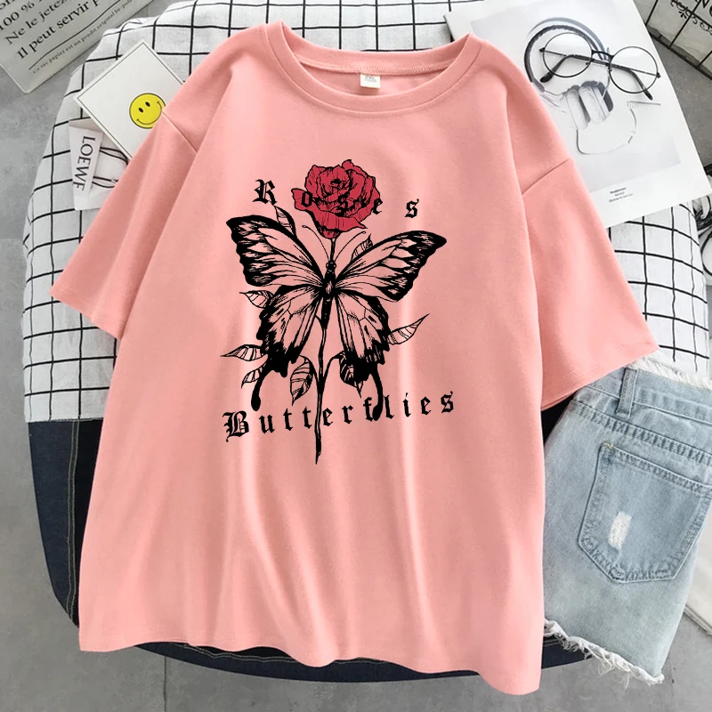 The Combination of Red Roses and Bows T Shirt Female Street Fashion T-Shirt Tee Clothes Casual Short Sleeve Graphic T Shirts Y2K