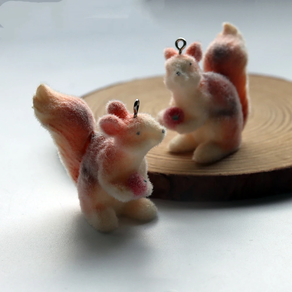 10Pcs 3D Kawaii Flocking Squirrel Resin Charms Cartoon Animal Squirrel Doll Pendant For Keychain Earring DIY Crafts Jewelry Make