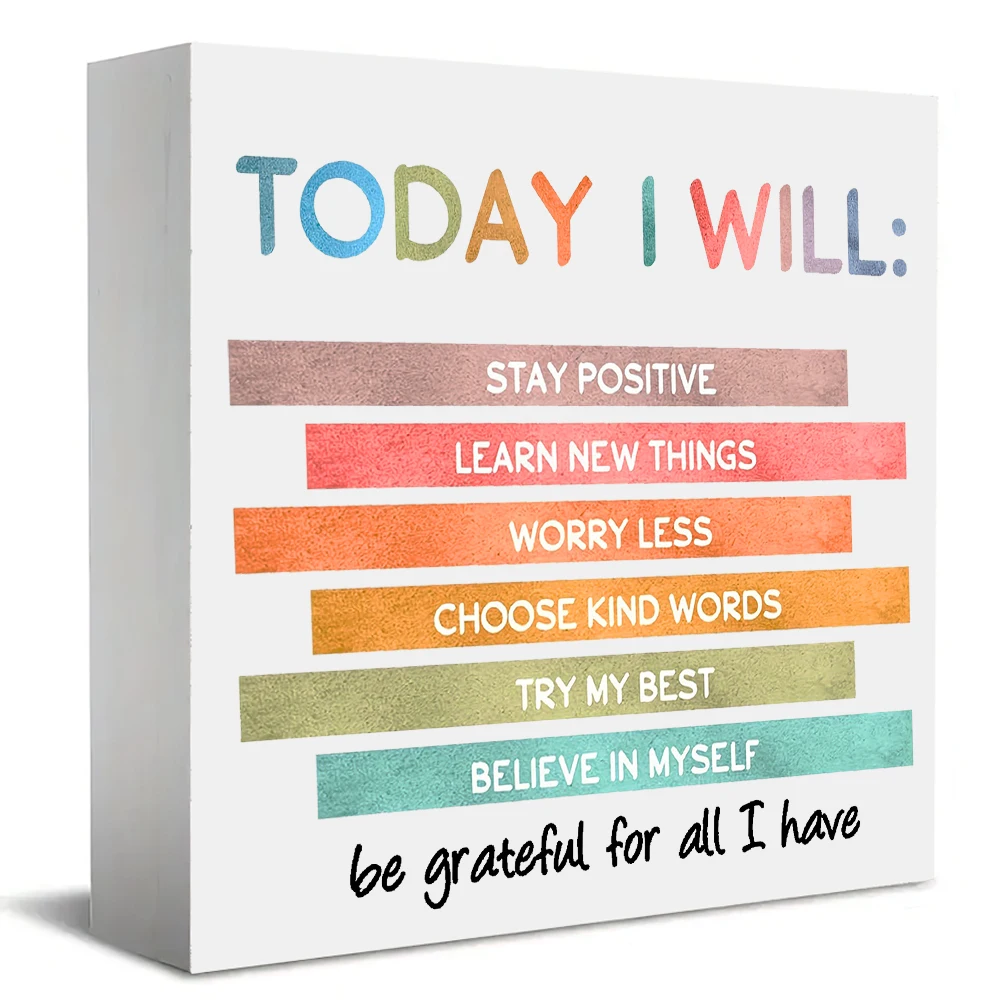 Boîte en bois avec affirmations positives inspirantes, décoration de table pour la pleine conscience quotidienne, cadeau pour la croissance de la confiance en soi et la mise en place d'une mentalité positive