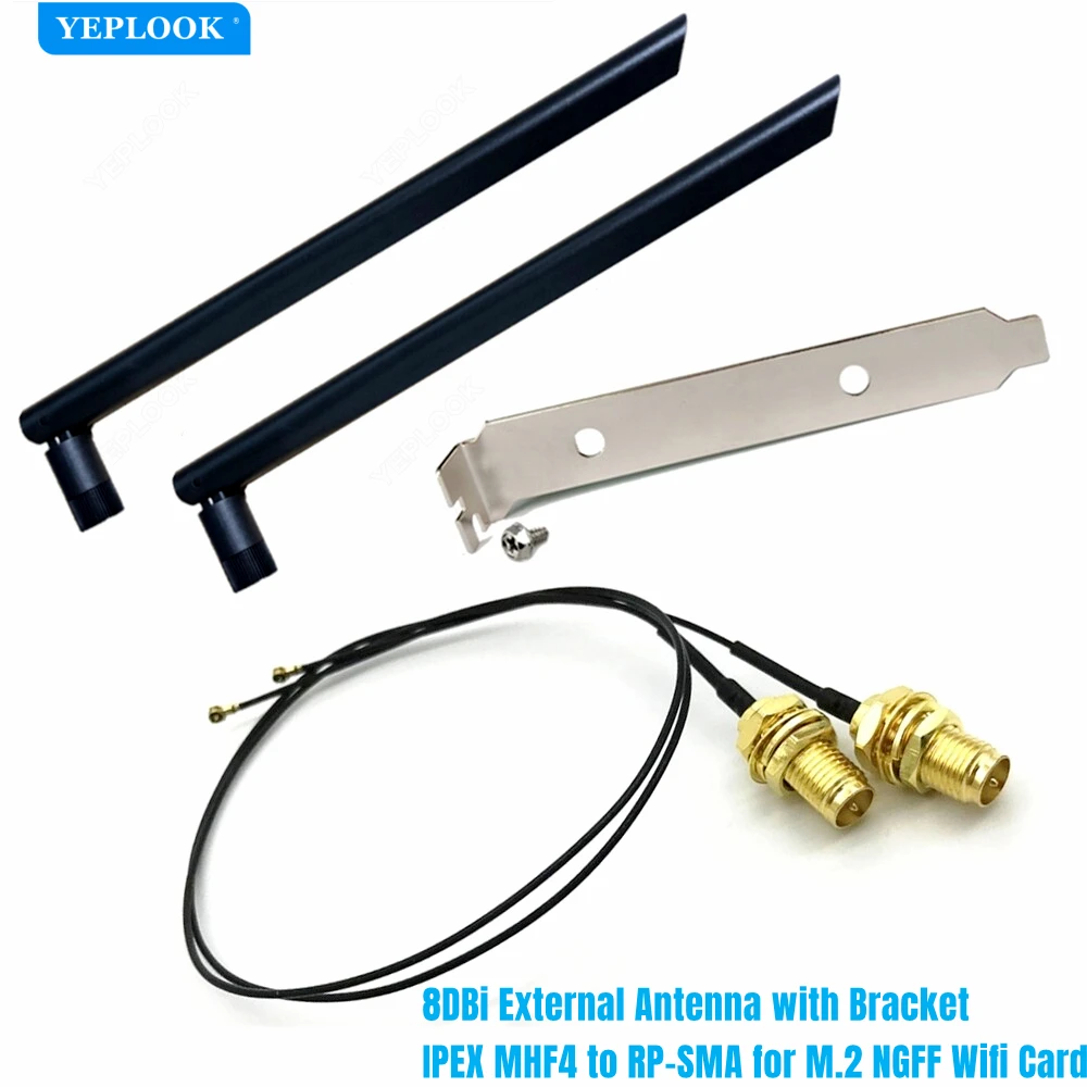 

8DBi External Antenna with Bracket IPEX MHF4 to RP-SMA for M.2 NGFF Wifi Card AC3160/3165/7260/7265/8260/8265/9260/9560 Wifi 6