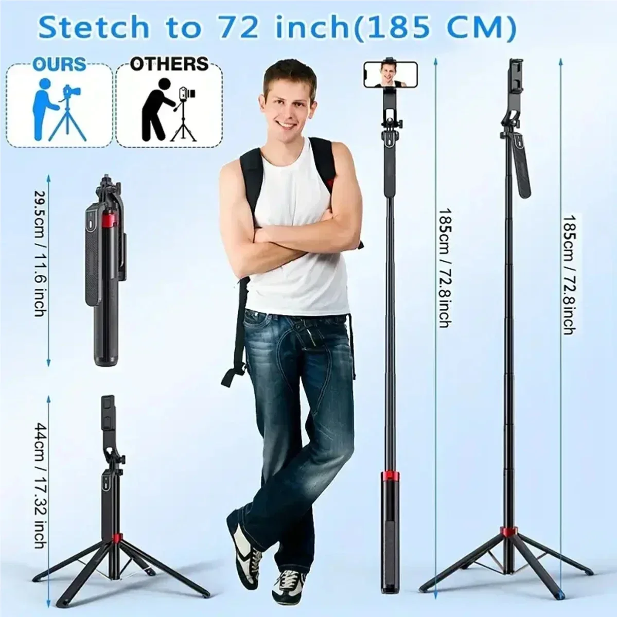 Portable Camera Tripod with Wireless Remote Control and 360° Rotation for Video Recording and Live Streaming