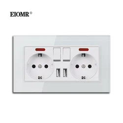 EIOMR EU German Wall Socket with USB Port 146*86mm 220v 16A with Rocker Switch Power Outlet with LED Indicator Home Wall Socket