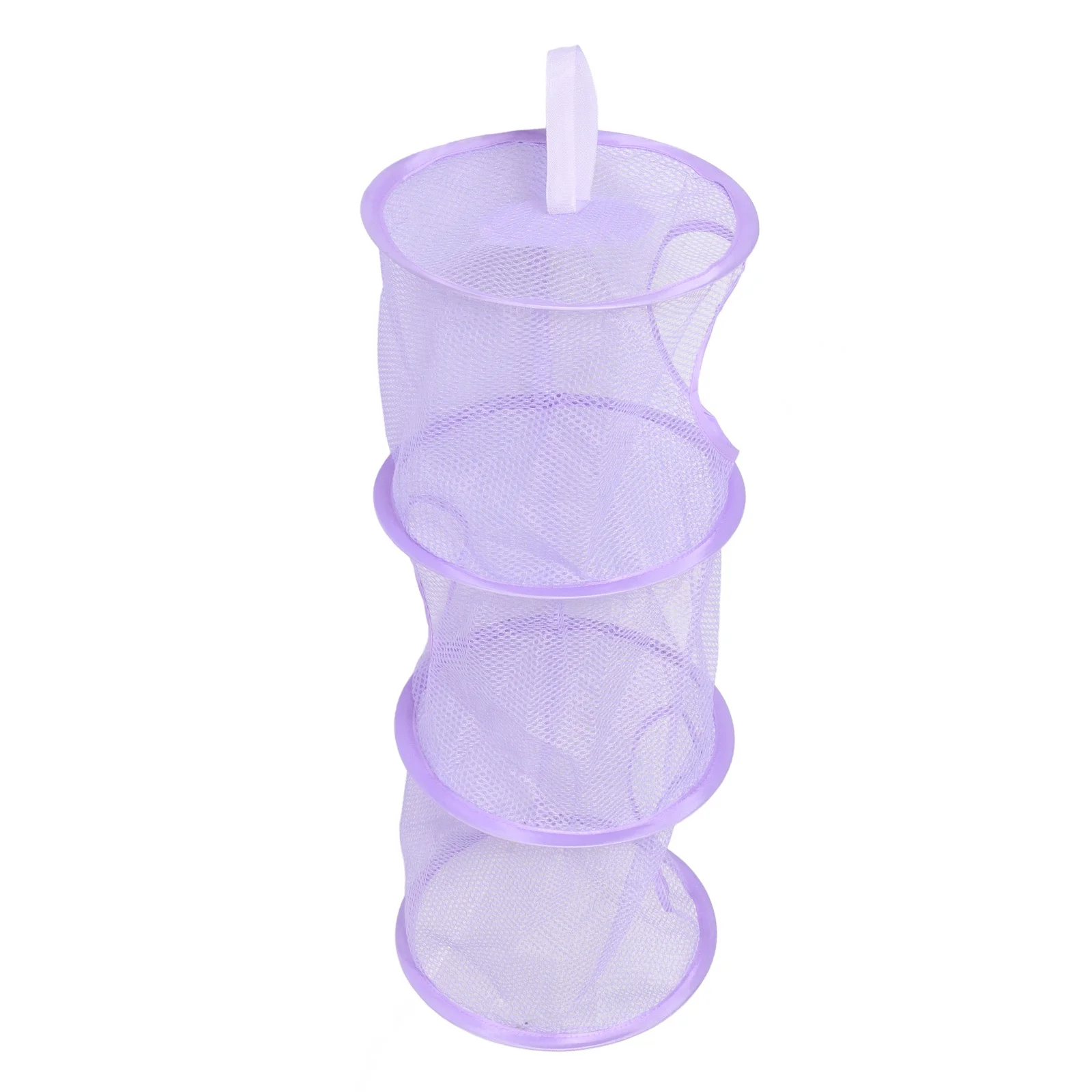 

Hanging Storage Organizer Bag Foldable Clothes Shoes Mesh Organizer 3 Compartments For Room Travel Purple