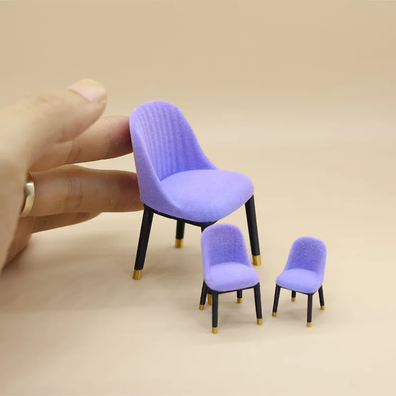 

Mini Chair Model Modern Flocked Dining Chair Model Furniture Home Scene Photography Prop Decor Miniature Dollhouse Decoration