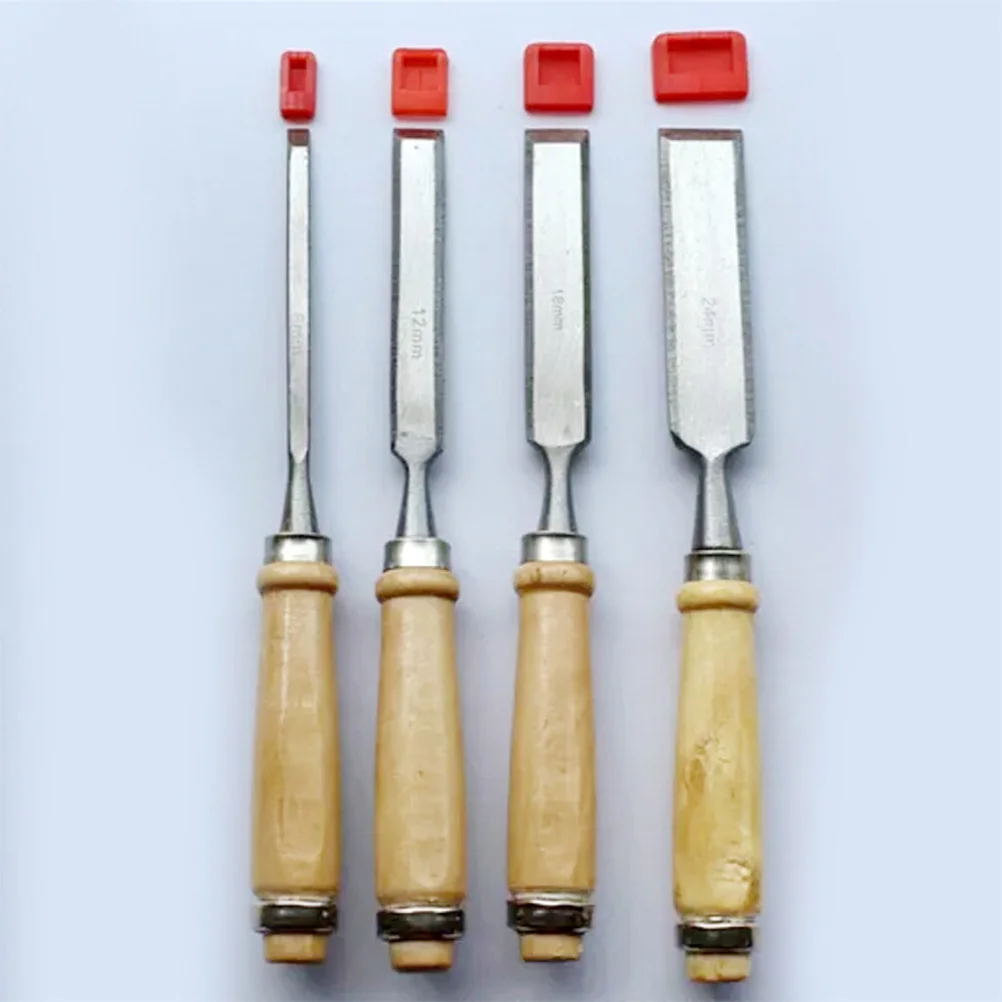 

4 pcs Wood Carving Chisel Set 6/12/18/24Mm Ergonomic Wooden Handles Professional Gouges For Woodworkers Beginners Tools