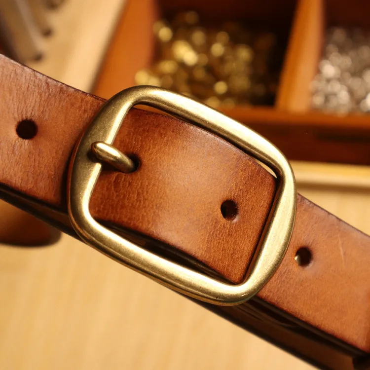 

3CM Wide Unisex Pure Brass Buckle Genuine Leather American Retro Belt Top Layer Pure Cowhide Versatile Casual Jeans Strap Belts