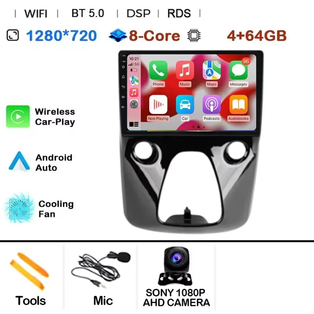 Android 15 CarPlay Auto autoradio voor Toyota Aygo, Peugeot 108, Citroën C1 2014~2021 Multimedia Videospeler GPS Navigatie