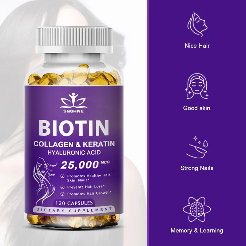 Free Sipping Biotin & Collagen Supplement Nails,Shiny Hair,  Skin,Vegetarian Capsules Beauty Health